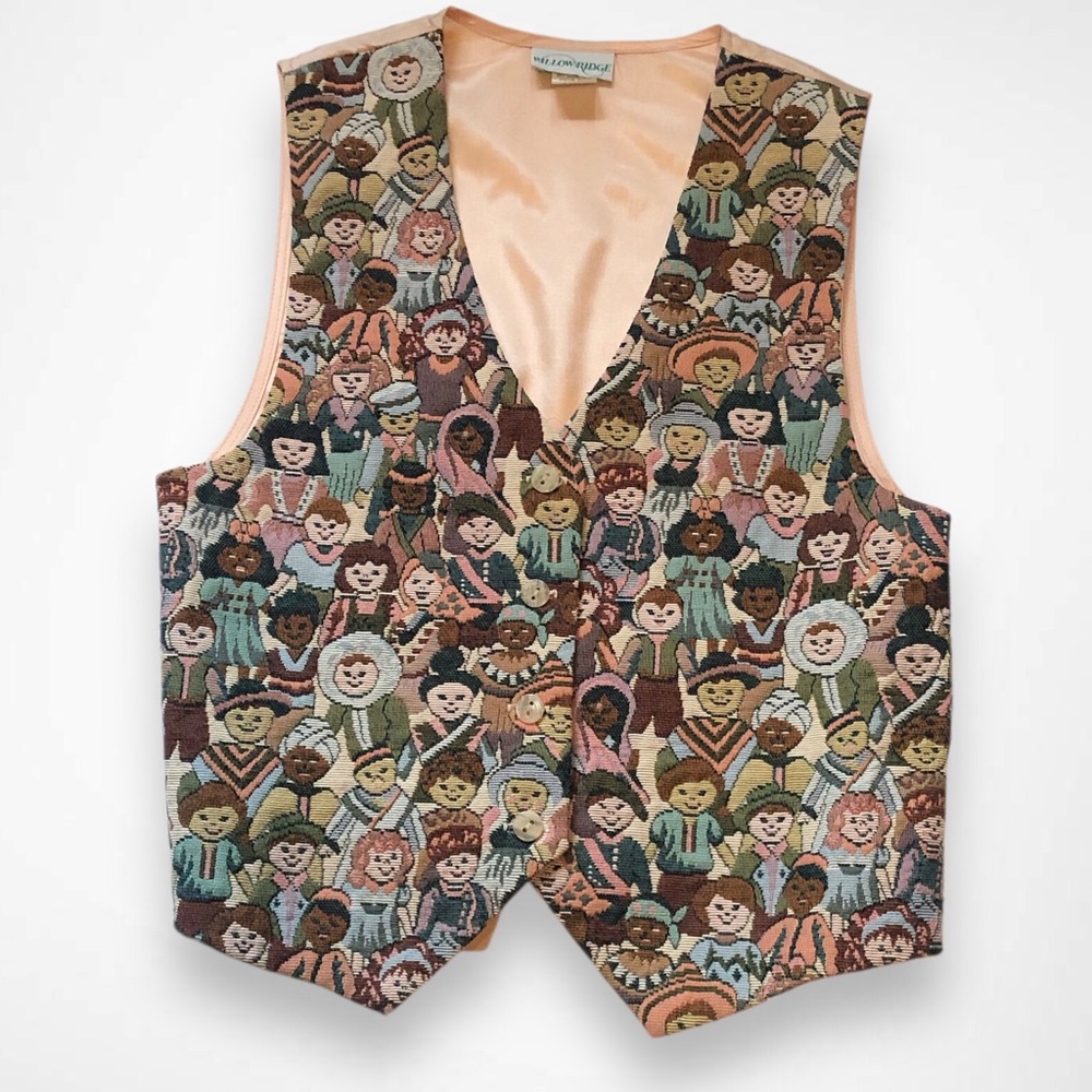 Vtg Willow Ridge Tapestry Multicultural Children Of The World Waistcoat Vest S